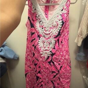 Lilly Pulitzer Pink and Black Sheath Dress V-Neck Sleeveless